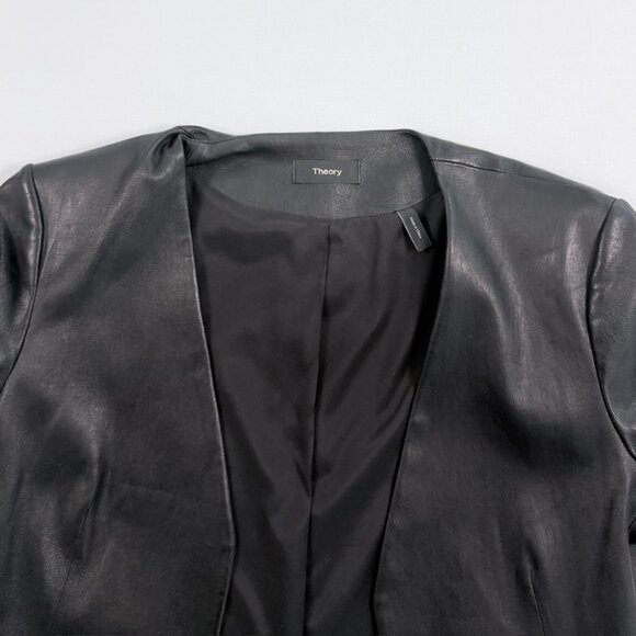 Theory Black Leather 3/4 Sleeve Lindrayia Blazer - Picture 3 of 6